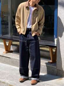 DAZY Spring Men's Solid Color Distressed Detail Navy Blue Jeans - Blue - View 5