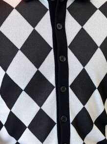 Manfinity CasualKnits Men's Casual Knitwear Polo Shirt With Diamond Pattern Short Sleeve Button-Front Top For Regular Fit And Stylish Look - Multicolor - View 7