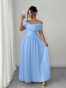 Elenzga Elenzga Odkryte Ramiona Marszczona Talia Bandeau, Letnia Sukienka Damska Plus Size Romantyczna Elegancka Na Ukończenie Szkoły