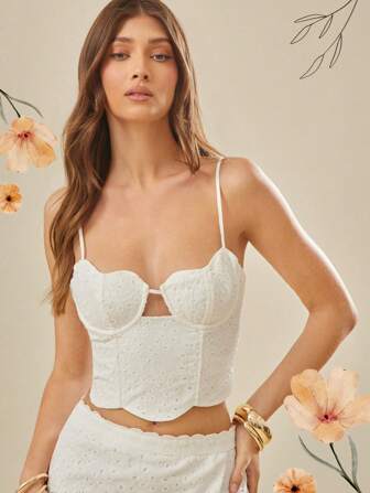 L'Amorae 女式可爱度假花卉孔眼上衣