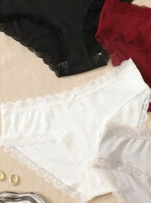 SHEIN 4 件 Dozemod 少女可爱蕾丝蝴蝶结装饰松紧腰内裤，舒适简约 - 彩色 - 查看 3