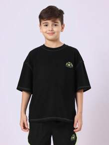 SUMWON 休闲街头服饰青少年男孩两件套超大 T 恤弹力短裤运动休闲装夏季春季健身运动服青少年运动套装