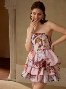 MOTF PREMIUM Vestido de capas con estampado floral - Rosa - Ver 5