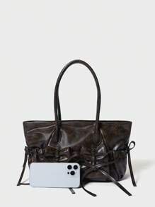 SHECARRY Bolso estilo Y2K de mujer a la moda, con bolsillos duales, cordón y pliegues. Bolso de hombro/tote gótico y punk para mujeres