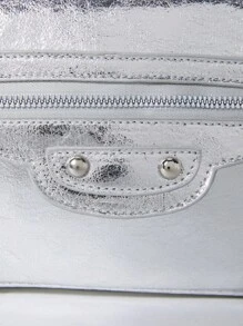 SHECARRY Bolsas femininas crossbody, PU, couro, outono, inverno, faculdade, escola, férias, estilo de rua, esportes, pernoite, namoro, Y2K, futuro, punk, estilo motociclista, doce, descolado, rua, esportivo, gaiola, prateado