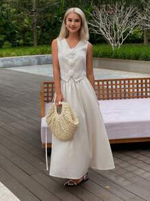 DAZY Women Two Pieces Outfits For Daily Wear Linen - White - View 6