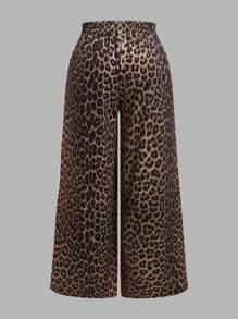 SHEIN EZwear 2 件套大码豹纹米色休闲裤，适合春夏季 - 杏色 - 查看 6
