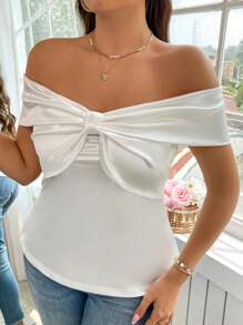SHEIN Clasi Blusa elegante monocolore senza spalline da donna, taglia comoda, per l'estate