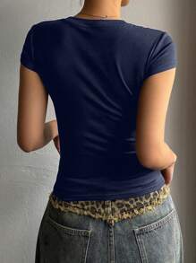 DAZY Camiseta casual de cuello redondo de manga corta básica para mujer para deportes, yoga, correr, verano