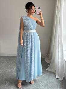 Rafferiza Đầm bodycon dài không tay có thể tháo rời, cạp chun co giãn, trang trí bằng lông vũ và sequin sang trọng, màu xanh nhạt, thanh lịch dành cho nữ - Màu xanh lam - Xem 4
