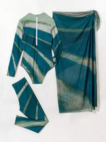 Swim Shayni 3 件套女士保守泳衣，浪漫花卉印花，全身覆盖泳衣，包括长袖上衣、长裤沙滩装