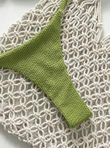Swim Chiccia Bộ đồ bơi mùa xuân cho nữ, đồ bơi liền thân bằng vải jacquard màu trơn, không dây, trang trí kim loại, gợi cảm - màu xanh lá - Xem 5