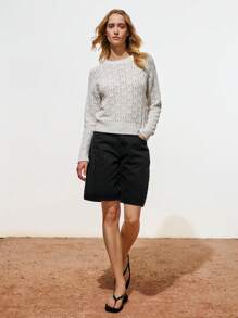 Lumivelle 女式杏色圆领镂空针织毛衣 春夏针织套头衫 秋冬 - 杏色 - 查看 5