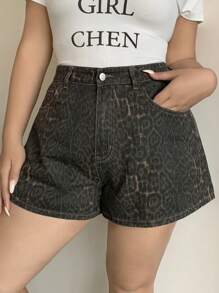 Dazy Plus Shorts vaqueros cortos de estilo casual de calle, sueltos, con estampado de leopardo