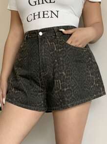 Dazy Plus Shorts vaqueros cortos de estilo casual de calle, sueltos, con estampado de leopardo