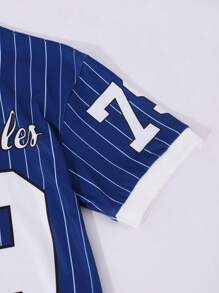 Sparklyn Girls Oversized Basic Retro Team Sports Striped V-Neck T-Shirt With Contrast Trim, Matching Mother & Sisters, Casual Street Wear