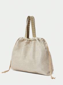 SHECARRY Grid Pattern Drawstring Large Capacity Fashionable Shoulder Tote Bag