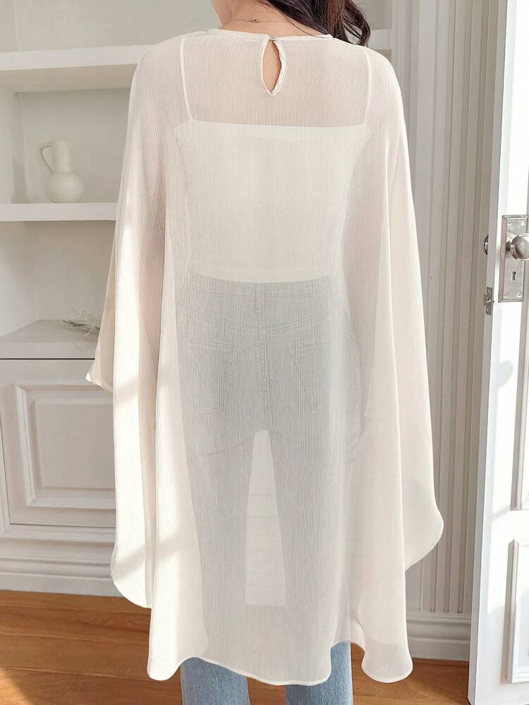 Lightweight Chiffon Tunic Top, Solid Color, Pullover Asymmetric Women Shirt, Spring/Summer Long Sleeve