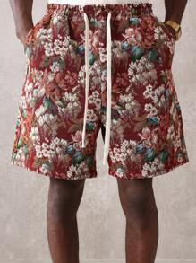 SUMWON Shorts de verano informales, de corte holgado, con estampado floral de tapicería, para usar en la playa, resort y vacaciones de primavera, con cordón para comodidad
