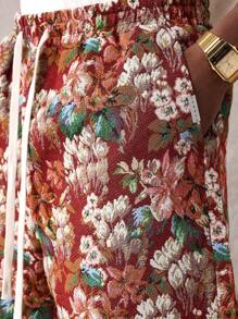 SUMWON Shorts de verano informales, de corte holgado, con estampado floral de tapicería, para usar en la playa, resort y vacaciones de primavera, con cordón para comodidad