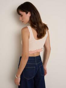 Nöista Pink Ribbed Cropped Tank Top With Ruffle DetailsFeminine Pink Cropped Tank Top With Ribbed Texture And Ruffle Details, Perfect For Summer Brunch Or Cute Festival Outfits. - Apricot - View 2