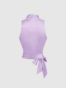 SHEIN MOD 女士复古淡紫色无袖结饰后背交叉背心 - 紫丁香色 - 查看 2