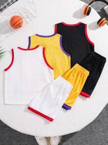 6 Pieces Set Young Boys Boys Casual Sport Sport With Sport Elements Letter Pattern Round Neck Shirt And Shorts Kids Outfits Young Boy Clothes Back To School Boys Set Suitable For Birthday Parties, Parties, Performances, Weddings, Baptisms, Back-To-School Ceremonies Suitable For Daily Use Suitable For School Suitable For Travel Suitable For Sports Suitable For Spring, Summer
