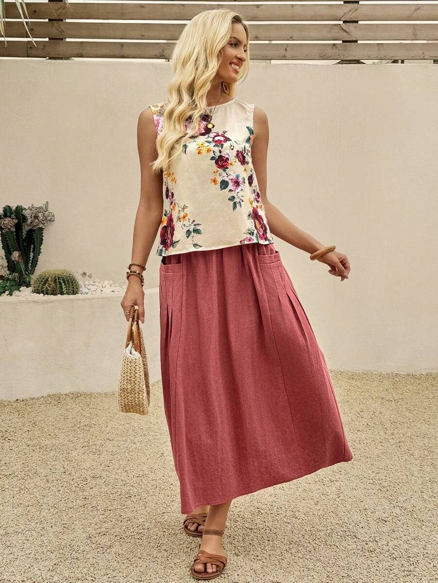 EMERY ROSE Women Two Pieces Outfits For Daily Wear - Rose Red - View 1