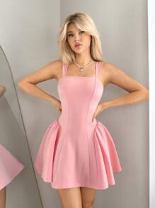 Sweetina Fitted Mini Dress With Sculptural Flared Hem - Baby Pink - View 1