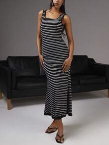 Athîral Women's Square Neck Striped Casual Maxi Tank Dress - Multicolor - View 5