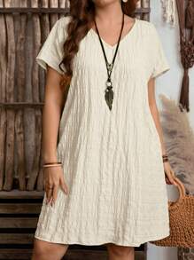 EMERY ROSE Rochie midi, cu decolteu în V, cu mâneci scurte, cu mâneci scurte, potrivită pentru vară