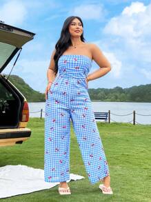 SHEIN EZwear Plus Size Women's Fashionable Summer Jumpsuit, CoconutGirl, Girls Trip, Vacation Outfits Women - Multicolor - View 1