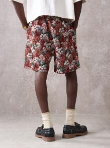 SUMWON Shorts de verano informales, de corte holgado, con estampado floral de tapicería, para usar en la playa, resort y vacaciones de primavera, con cordón para comodidad