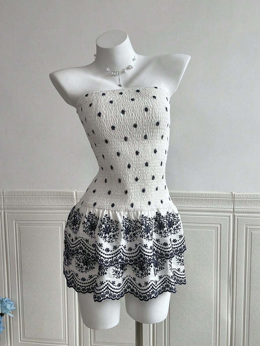 SHEIN Unity Váy không tay họa tiết hoa dệt phong cách Bohemian dành cho nữ - trắng - Xem 1