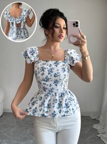 Airlisse Blusa con vita arricciata e stampa floreale