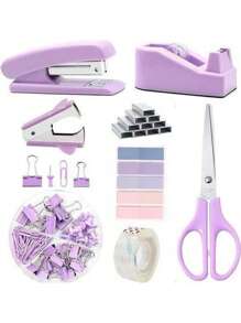 SHEIN 1set Student/Office Stapler, Scissors, Tape Dispenser, Staples Combo Pack,Back To School,School Supplies