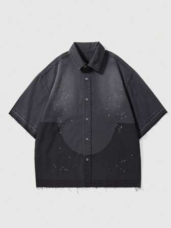 Grunge Punk Camicia di jeans oversize casual da uomo con blocchi di colore a contrasto