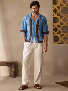 Manfinity VCAY Men's Casual Hollow Out Loose 3/4 Sleeve Cardigan, Faux Cashmere, For Fall Winter - Multicolor - View 3