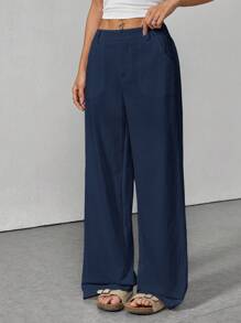 SHEIN PETITE Pantaloni morbidi e ampi in vita bassa, tinta unita, casual