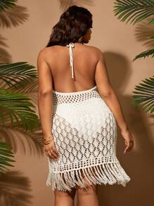 SHEIN SXY Vestido de suéter de cuello halter de unicolor talla grande, de moda para el verano