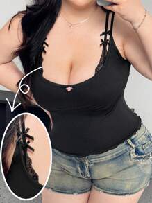 Vibekara Große Größen Sexy Kontrastspitze Bodycon Camisole, Sommer