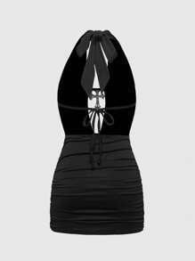 ROMWE Grunge Punk 性感千禧十字吊坠女式系带迷你连衣裙