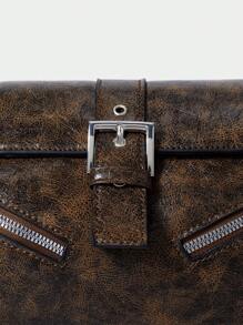 SHECARRY Women Fashion Punk Y2K Rivet Zipper Decor Shoulder Bag, Hobo Bag - Coffee Brown - View 6