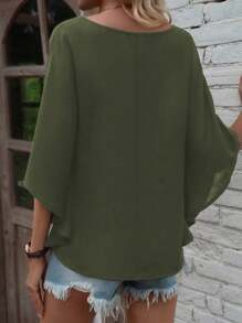 EMERY ROSE 女士V领蝙蝠袖休闲宽松衬衫