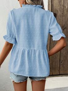 LanaWest 女士深 V 领镂空泡泡袖衬衫 - 淺藍色 - 查看 2