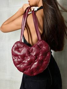 SHECARRY 女士时尚个性化 Y2K 心形加垫单肩包 - 紅色 - 查看 6