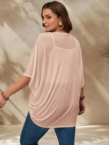 EMERY ROSE Plus Size Vacation Solid Color Asymmetric Hem Batwing Sleeve Casual Jacket,Spring/Summer Winter Fall Autumn - Pink - View 2