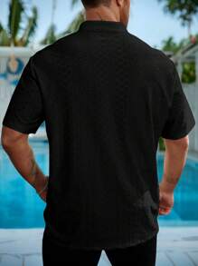ResortEase Plus Size Men Short Sleeve Solid Color Shirt, Fashion Fit For Summer - Black - View 2