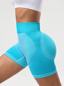 Seamluxe SHEIN Sport Seamless Women High Waist Tight Fit Workout Shorts, Suitable For Summer - Mint Green - View 3