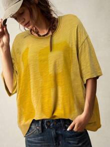 Bohemela Women Solid Color Knit Crew Neck Short Sleeve Loose Regular Casual T-Shirt